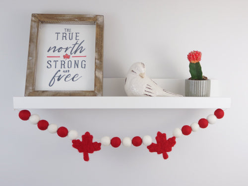 Pom Pom Garland -  Maple Leaf - Canada Day Garland. True North. Summer Decor. Pompom Garland. Felt Ball Garland
