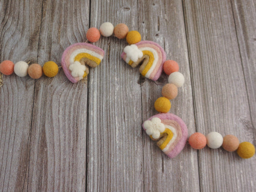 Rainbow Garland. Felted Rainbow. Pom Poms Garland. Felt Balls Garland. Felt Pompom Garland
