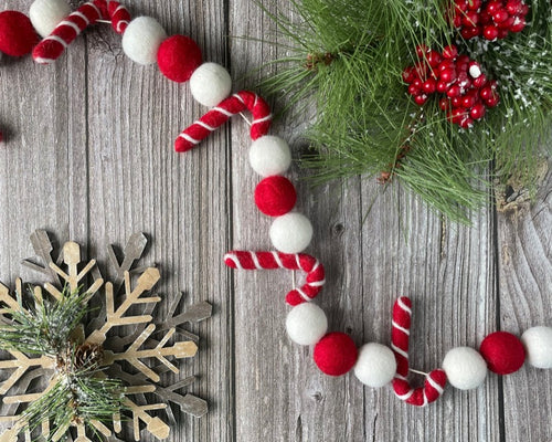 Red and White Felt Christmas Garland with candy canes