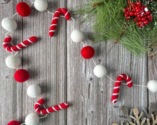 Load image into Gallery viewer, Red and White Felt Christmas Garland with candy canes
