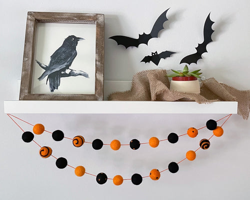 HALLOWEEN DECOR. Halloween Garland. Pom Poms Garland. Fall Decor. Autumn Decor