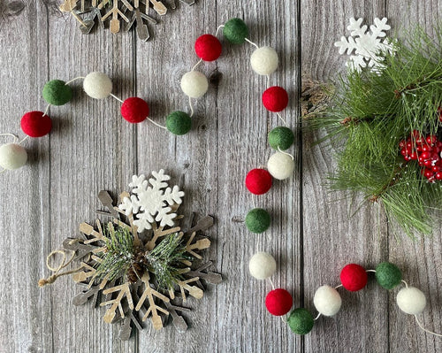 Christmas Felt Garland. Felt Pom Poms Garland.Felt Balls Garland. Felt Pompom Garland