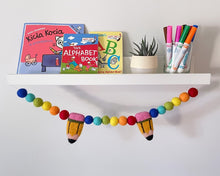 Load image into Gallery viewer, Back to school Garland. Pom Poms Garland. First day of School - Teacher Gifts. Felt Pencil Garland.
