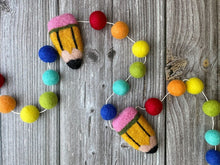 Load image into Gallery viewer, Back to school Garland. Pom Poms Garland. First day of School - Teacher Gifts. Felt Pencil Garland.
