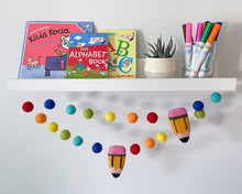 Load image into Gallery viewer, Back to school Garland. Pom Poms Garland. First day of School - Teacher Gifts. Felt Pencil Garland.

