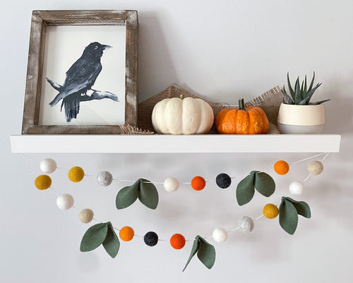 Pom Pom Garland - Fall Garland. Greenery Garland. Leaf Garland. Pompom Garland. Felt Ball Garland