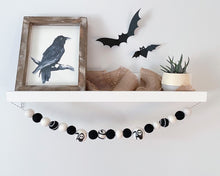 Load image into Gallery viewer, HALLOWEEN DECOR. Halloween Garland. Grim Reaper Garland. Pom Poms Garland. Halloween Grim Reaper decor. Fall Decor. Autumn Decor
