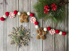 Load image into Gallery viewer, Christmas Garland. Gingerbread Peppermints Garland. Felt Gingerbread Man. Felt Pom Poms Garland.Felt Balls Garland. Felt Pompom Garland
