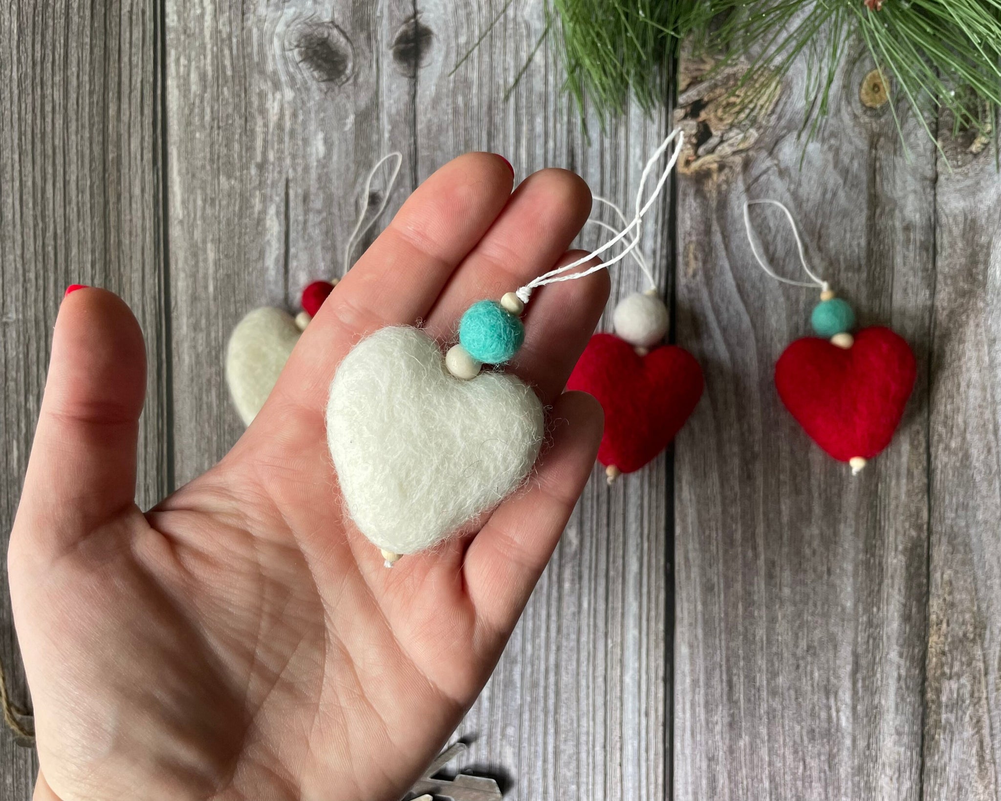 Felt Heart Ornaments with Berries