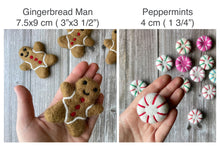 Load image into Gallery viewer, Christmas Garland. Gingerbread Peppermints Garland. Felt Gingerbread Man. Felt Pom Poms Garland.Felt Balls Garland. Felt Pompom Garland
