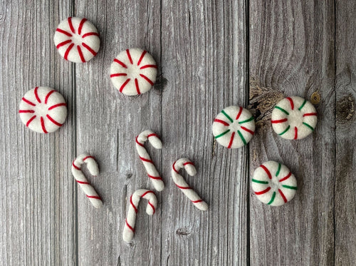 CHRISTMAS Felt Shapes - Felt Peppermints. Felt Candy Cane. Holiday Decor. Christmas Decor.
