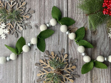 Load image into Gallery viewer, Christmas White and Silver Garland with Felt Leaves. Felt Balls Garland
