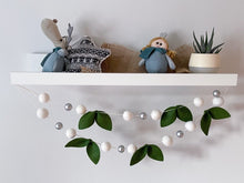 Load image into Gallery viewer, Christmas White and Silver Garland with Felt Leaves. Felt Balls Garland
