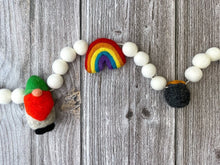 Load image into Gallery viewer, St Patrick Garland. Spring Garland. Gnom Rainbow Pot of Gold. Pom Poms Garland. Felt Balls Garland. Felt Pompom Garland

