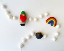 Load image into Gallery viewer, St Patrick Garland. Spring Garland. Gnom Rainbow Pot of Gold. Pom Poms Garland. Felt Balls Garland. Felt Pompom Garland
