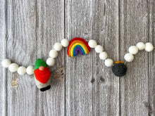 Load image into Gallery viewer, St Patrick Garland. Spring Garland. Gnom Rainbow Pot of Gold. Pom Poms Garland. Felt Balls Garland. Felt Pompom Garland
