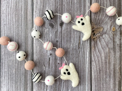 HALLOWEEN DECOR. Halloween Garland. Pom Poms Garland. Ghost Girl Garland. Fall Decor. Autumn Decor
