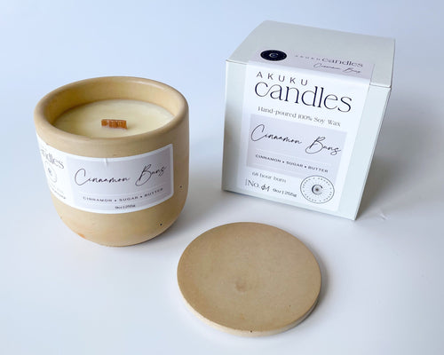 Cinnamon Bun - Scented Soy Wax Candle. Wooden Cracking Wick. Cement Candle. Unique Concrete Candle