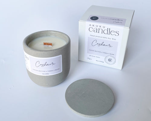 Cashmere - Scented Soy Wax Candle. Wooden Cracking Wick. Black Tin Candle. Elegant minimalistic tin Candle