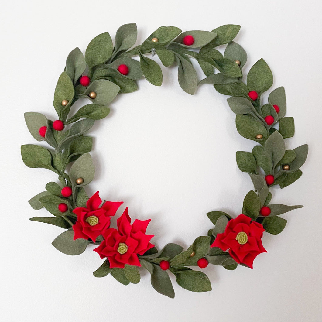 Christmas Decor. Felt Wreath.Christmas Felt Wreath. Winter Wreath. Felt Holiday Wreath. Christmas leaves Wreath. Poinsettia wreath.